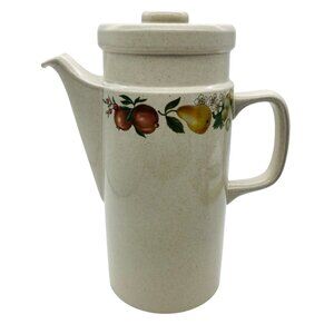 Vtg Wedgwood Quince Stoneware Coffee Pot & Lid Ring of Fruit Discontinued